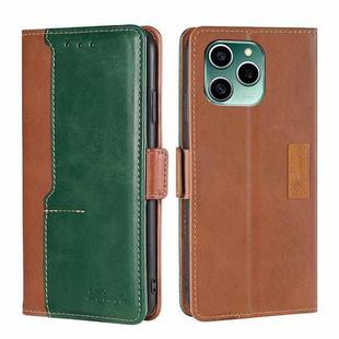 For Honor 60 SE Contrast Color Side Buckle Leather Phone Case(Light Brown + Green)