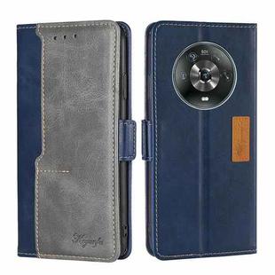 For Honor Magic4 Contrast Color Side Buckle Leather Phone Case(Blue + Grey)