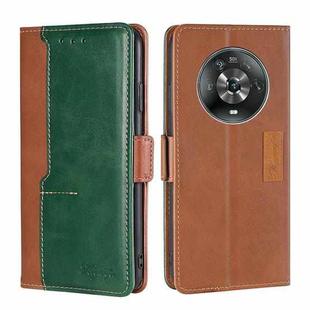 For Honor Magic4 Contrast Color Side Buckle Leather Phone Case(Light Brown + Green)