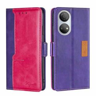 For Honor Play 30 Plus Contrast Color Side Buckle Leather Phone Case(Purple + Rose Red)