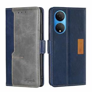 For Honor X7 4G Contrast Color Side Buckle Leather Phone Case(Blue + Grey)