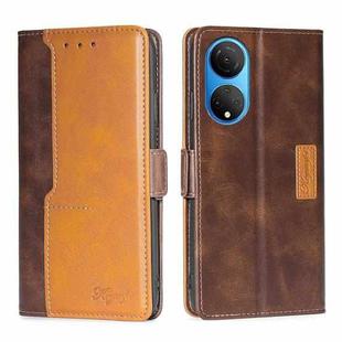 For Honor X7 4G Contrast Color Side Buckle Leather Phone Case(Dark Brown + Gold)