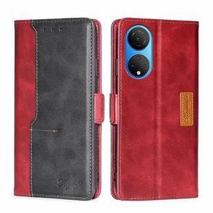 For Honor X7 4G Contrast Color Side Buckle Leather Phone Case(Red + Black)