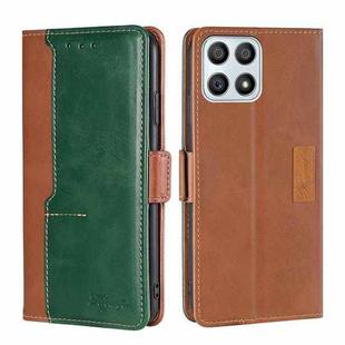 For Honor X30i Contrast Color Side Buckle Leather Phone Case(Light Brown + Green)