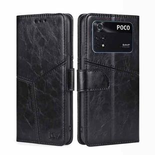 For Xiaomi Poco M4 Pro Geometric Stitching Horizontal Flip Leather Phone Case(Black)