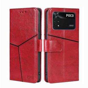 For Xiaomi Poco M4 Pro Geometric Stitching Horizontal Flip Leather Phone Case(Red)