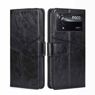 For Xiaomi Poco X4 Pro 5G Geometric Stitching Horizontal Flip Leather Phone Case(Black)