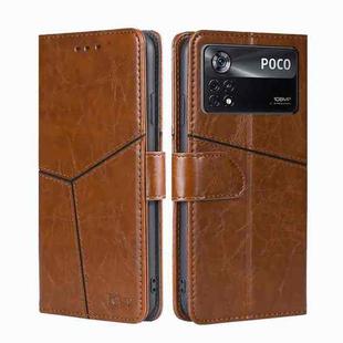 For Xiaomi Poco X4 Pro 5G Geometric Stitching Horizontal Flip Leather Phone Case(Light Brown)