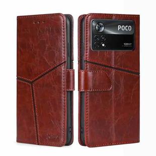 For Xiaomi Poco X4 Pro 5G Geometric Stitching Horizontal Flip Leather Phone Case(Dark Brown)