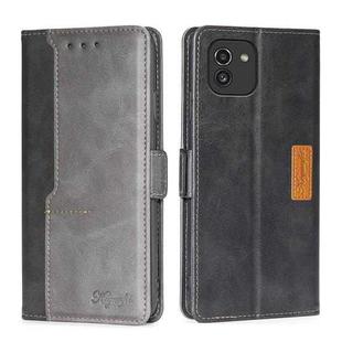 For Samsung Galaxy A03 EU Edition 166mm Contrast Color Side Buckle Leather Phone Case(Black + Grey)