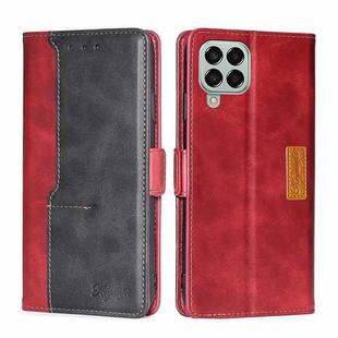 For Samsung Galaxy M33 5G Contrast Color Side Buckle Leather Phone Case(Red + Black)
