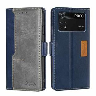 For Xiaomi Poco M4 Pro Contrast Color Side Buckle Leather Phone Case(Blue + Grey)