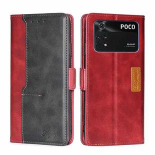 For Xiaomi Poco M4 Pro Contrast Color Side Buckle Leather Phone Case(Red + Black)
