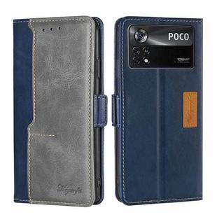 For Xiaomi Poco X4 Pro 5G Contrast Color Side Buckle Leather Phone Case(Blue + Grey)