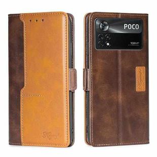 For Xiaomi Poco X4 Pro 5G Contrast Color Side Buckle Leather Phone Case(Dark Brown + Gold)