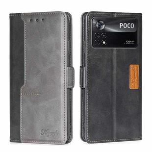 For Xiaomi Poco X4 Pro 5G Contrast Color Side Buckle Leather Phone Case(Black + Grey)