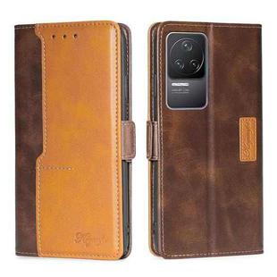For Xiaomi Redmi K50/K50 Pro Contrast Color Side Buckle Leather Phone Case(Dark Brown + Gold)