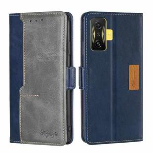 For Xiaomi Redmi K50 Gaming/Poco F4 GT Contrast Color Side Buckle Leather Phone Case(Blue + Grey)