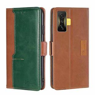 For Xiaomi Redmi K50 Gaming/Poco F4 GT Contrast Color Side Buckle Leather Phone Case(Light Brown + Green)