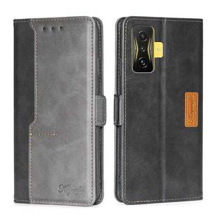 For Xiaomi Redmi K50 Gaming/Poco F4 GT Contrast Color Side Buckle Leather Phone Case(Black + Grey)