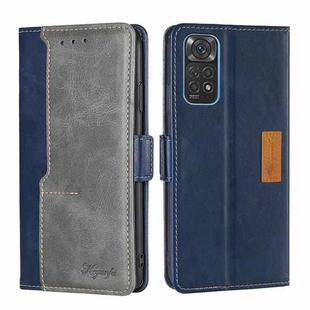 For Xiaomi Redmi Note 11 4G Global/Redmi Note 11S Contrast Color Side Buckle Leather Phone Case(Blue + Grey)