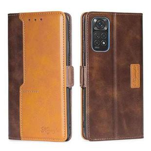For Xiaomi Redmi Note 11 4G Global/Redmi Note 11S Contrast Color Side Buckle Leather Phone Case(Dark Brown + Gold)