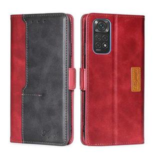 For Xiaomi Redmi Note 11 4G Global/Redmi Note 11S Contrast Color Side Buckle Leather Phone Case(Red + Black)