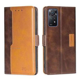 For Xiaomi Redmi Note 11 Pro 4G/Redmi Note 11 Pro 5G Global Contrast Color Side Buckle Leather Phone Case(Dark Brown + Gold)