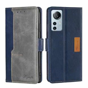 For Xiaomi 12 Lite Contrast Color Side Buckle Leather Phone Case(Blue + Grey)