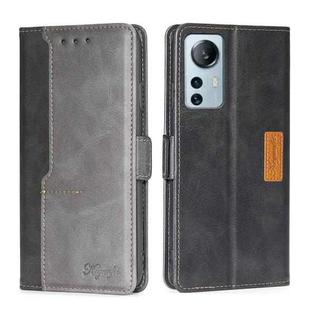 For Xiaomi 12 Lite Contrast Color Side Buckle Leather Phone Case(Black + Grey)