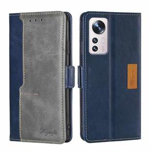 For Xiaomi 12 Pro Contrast Color Side Buckle Leather Phone Case(Blue + Grey)