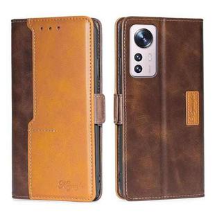 For Xiaomi 12 Pro Contrast Color Side Buckle Leather Phone Case(Dark Brown + Gold)