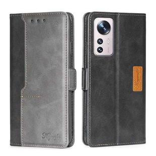 For Xiaomi 12 Pro Contrast Color Side Buckle Leather Phone Case(Black + Grey)