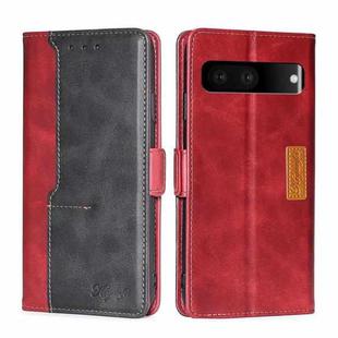 For Google Pixel 7 5G Contrast Color Side Buckle Leather Phone Case(Red + Black)