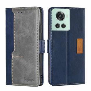 For OnePlus Ace/10R Contrast Color Side Buckle Leather Phone Case(Blue + Grey)