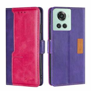 For OnePlus Ace/10R Contrast Color Side Buckle Leather Phone Case(Purple + Rose Red)