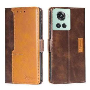 For OnePlus Ace/10R Contrast Color Side Buckle Leather Phone Case(Dark Brown + Gold)