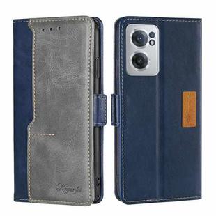 For OnePlus Nord CE 2 5G Contrast Color Side Buckle Leather Phone Case(Blue + Grey)
