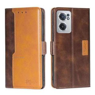 For OnePlus Nord CE 2 5G Contrast Color Side Buckle Leather Phone Case(Dark Brown + Gold)