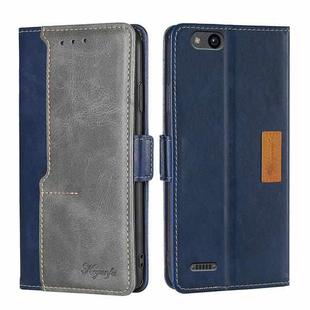 For ZTE Tempo X/Vantage/Z839/N9137 Contrast Color Side Buckle Leather Phone Case(Blue + Grey)