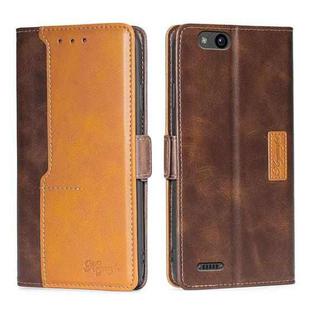 For ZTE Tempo X/Vantage/Z839/N9137 Contrast Color Side Buckle Leather Phone Case(Dark Brown + Gold)