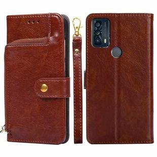 For TCL 20B Zipper Bag Leather Phone Case(Brown)