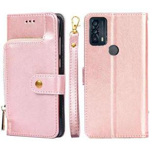 For TCL 20B Zipper Bag Leather Phone Case(Rose Gold)
