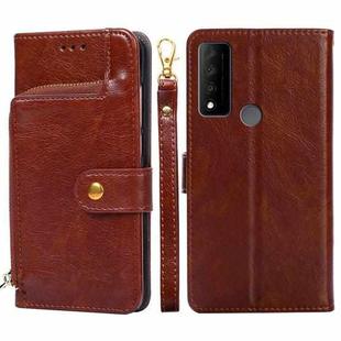 For TCL 30V 5G Zipper Bag Leather Phone Case(Brown)