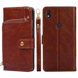 For alcatel  Axel/Lumos Zipper Bag Leather Phone Case(Brown)