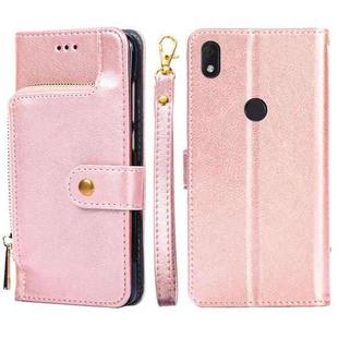 For alcatel  Axel/Lumos Zipper Bag Leather Phone Case(Rose Gold)