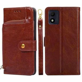 For alcatel 1B 2022 Zipper Bag Leather Phone Case(Brown)