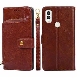 For Kyocera Android One S9 Zipper Bag Leather Phone Case(Brown)