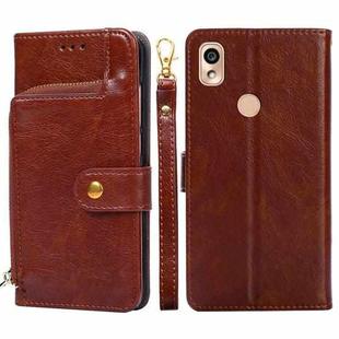 For Kyocera KY-51B Zipper Bag Leather Phone Case(Brown)