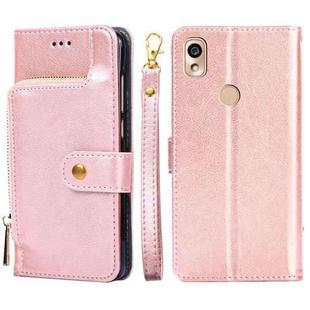 For Kyocera KY-51B Zipper Bag Leather Phone Case(Rose Gold)